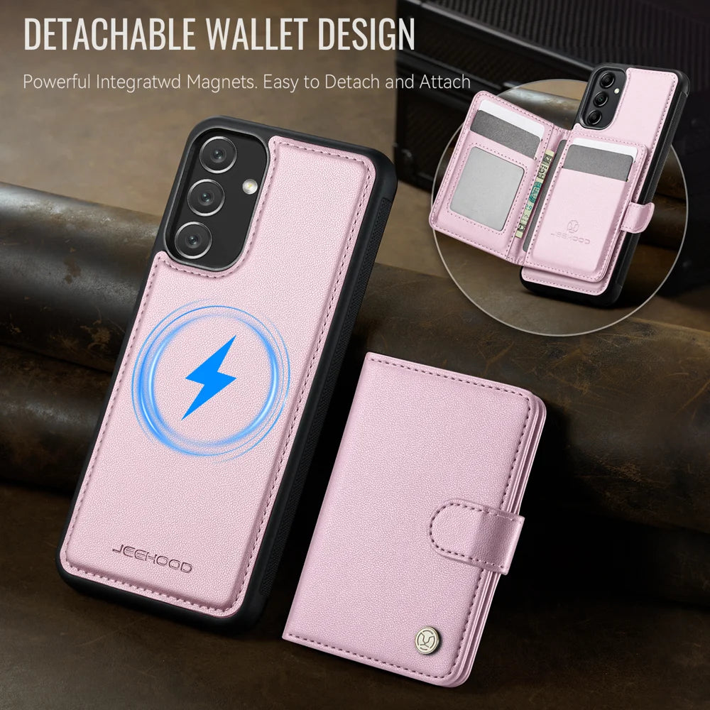 JEEHOOD For Samsung Galaxy A24 4G (162.1mm) Case  J09 RFID Blocking Card Holder Leather Back Phone Cover Magnetic Case - Pink - 5
