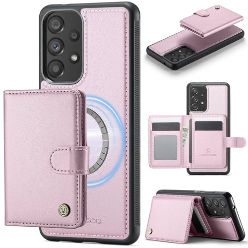 JEEHOOD For Samsung Galaxy A33 5G Case  J09 RFID Blocking Card Holder Leather Back Phone Cover Magnetic Case - Pink - 1