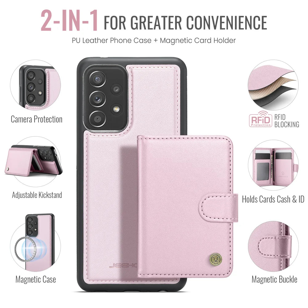 JEEHOOD For Samsung Galaxy A33 5G Case  J09 RFID Blocking Card Holder Leather Back Phone Cover Magnetic Case - Pink - 2