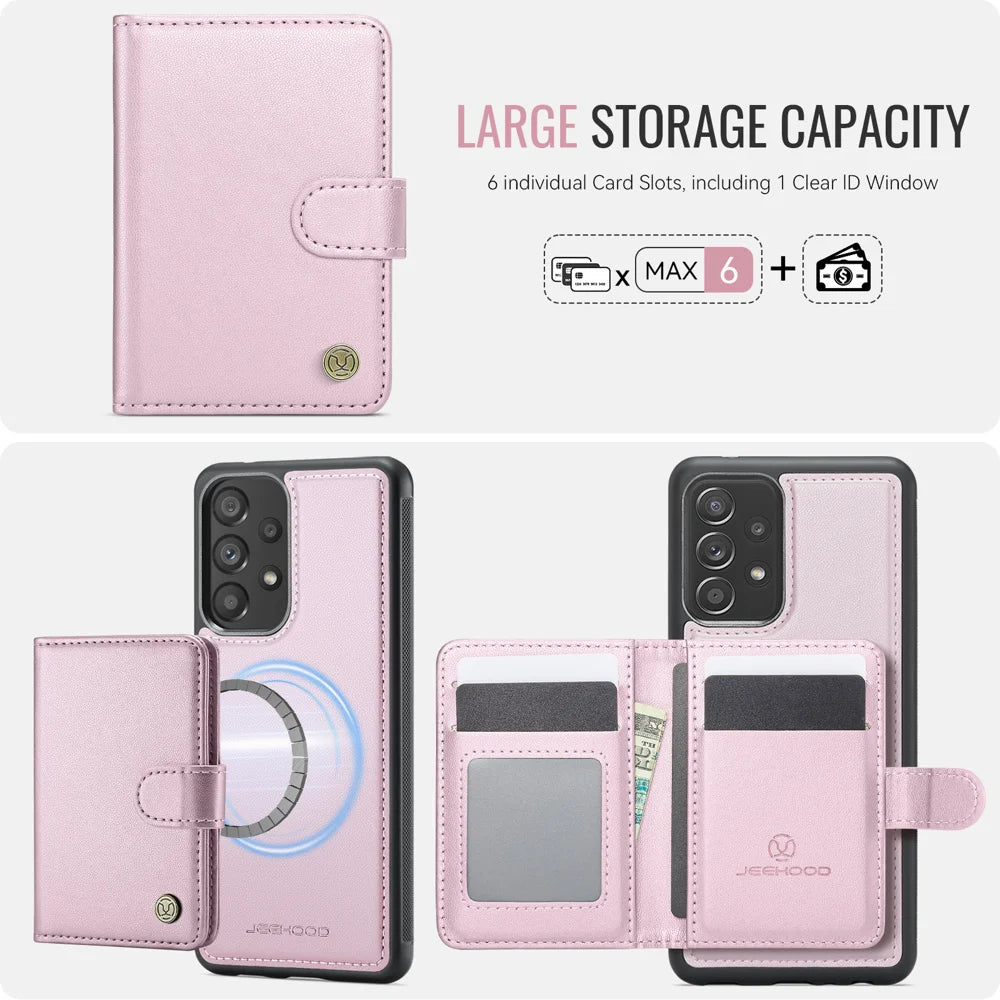 JEEHOOD For Samsung Galaxy A33 5G Case  J09 RFID Blocking Card Holder Leather Back Phone Cover Magnetic Case - Pink - 3