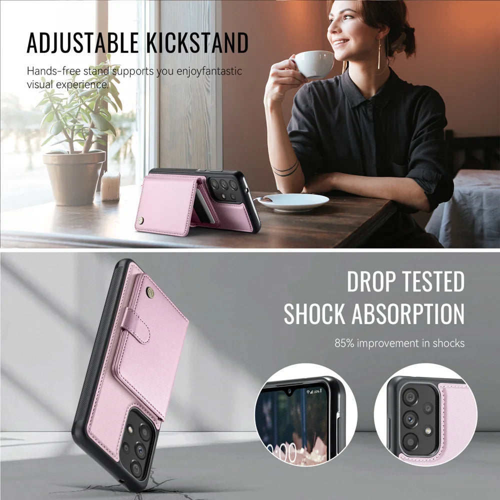 JEEHOOD For Samsung Galaxy A33 5G Case  J09 RFID Blocking Card Holder Leather Back Phone Cover Magnetic Case - Pink - 4