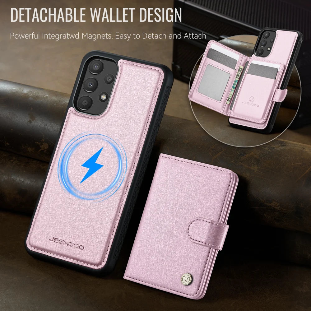 JEEHOOD For Samsung Galaxy A33 5G Case  J09 RFID Blocking Card Holder Leather Back Phone Cover Magnetic Case - Pink - 5