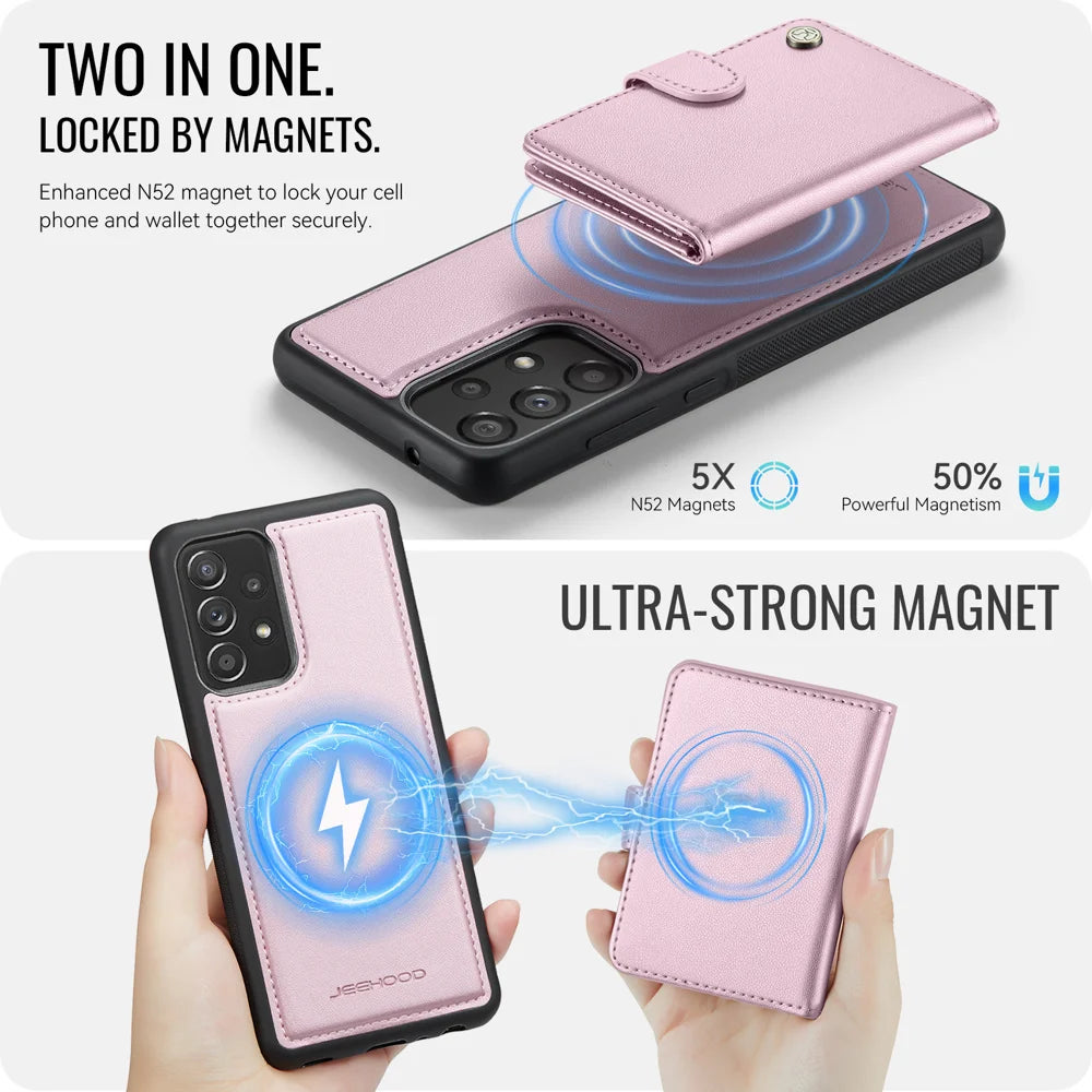 JEEHOOD For Samsung Galaxy A33 5G Case  J09 RFID Blocking Card Holder Leather Back Phone Cover Magnetic Case - Pink - 7