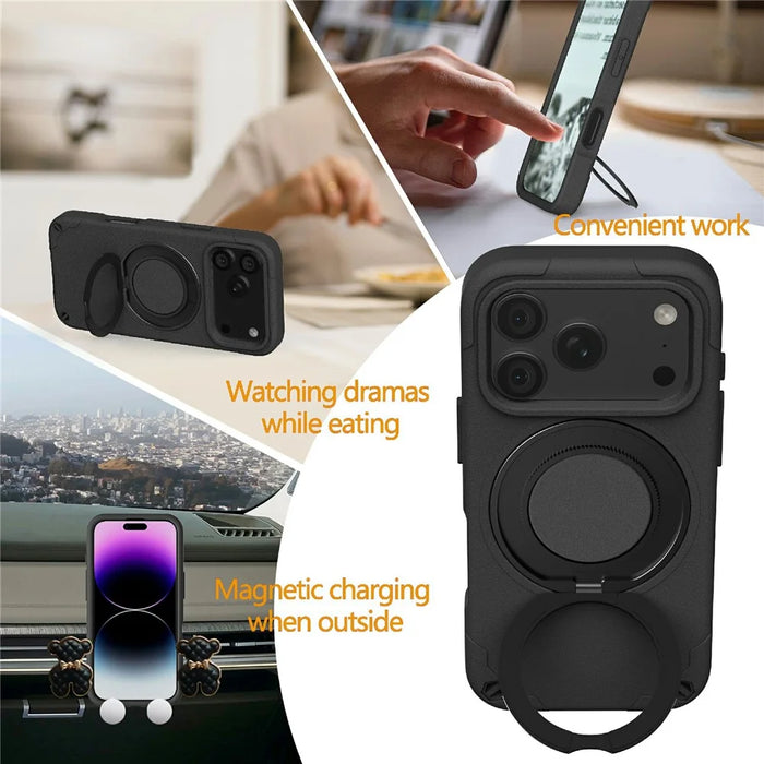 For iPhone 18 Pro / 17 Pro EVA Phone Case Compatible with MagSafe Kickstand Protective Cover - Black - 7