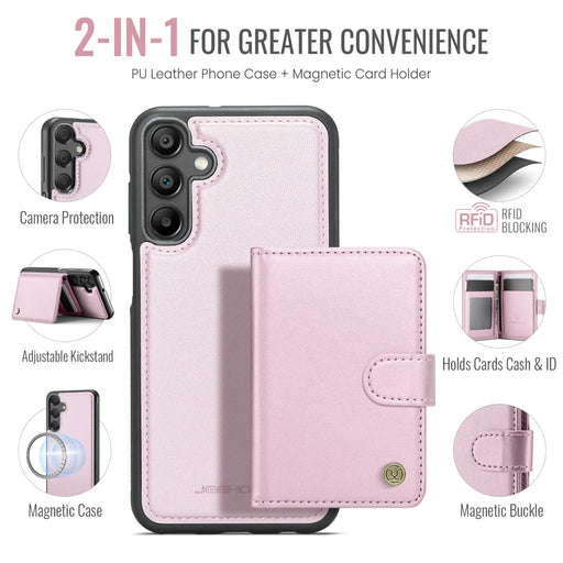 JEEHOOD For Samsung Galaxy A25 5G (Global) (161mm) Case  J09 RFID Blocking Card Holder Leather Back Phone Cover Magnetic Case - Pink - 2