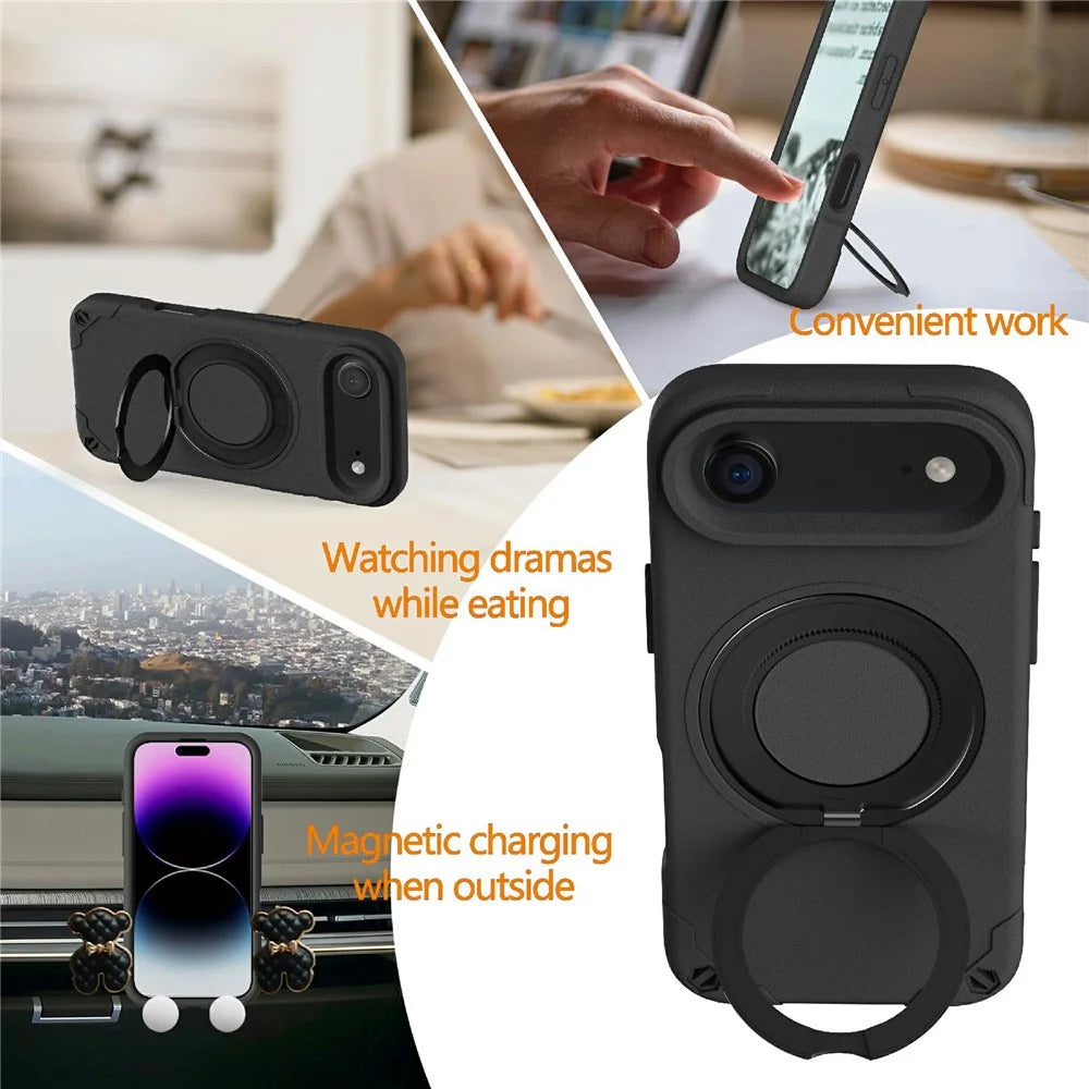 For iPhone Air EVA Phone Case Compatible with MagSafe Kickstand Protective Cover - Black - 7