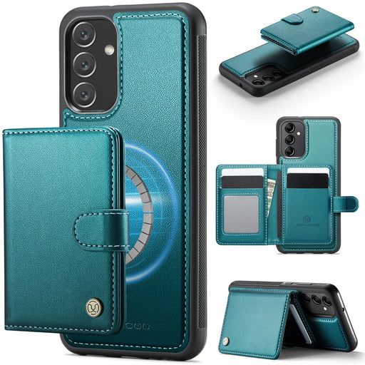 JEEHOOD For Samsung Galaxy A34 5G Case  J09 RFID Blocking Card Holder Leather Back Phone Cover Magnetic Case - Green - 1