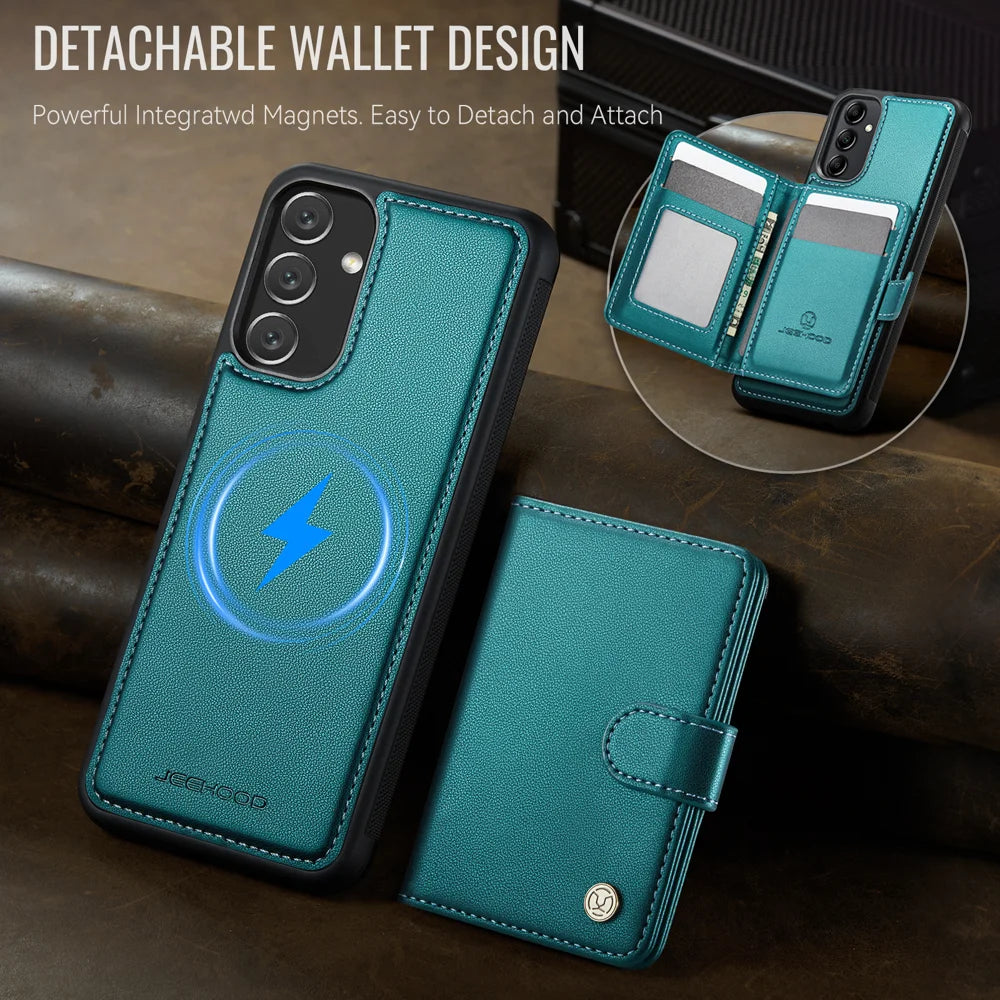 JEEHOOD For Samsung Galaxy A34 5G Case  J09 RFID Blocking Card Holder Leather Back Phone Cover Magnetic Case - Green - 5