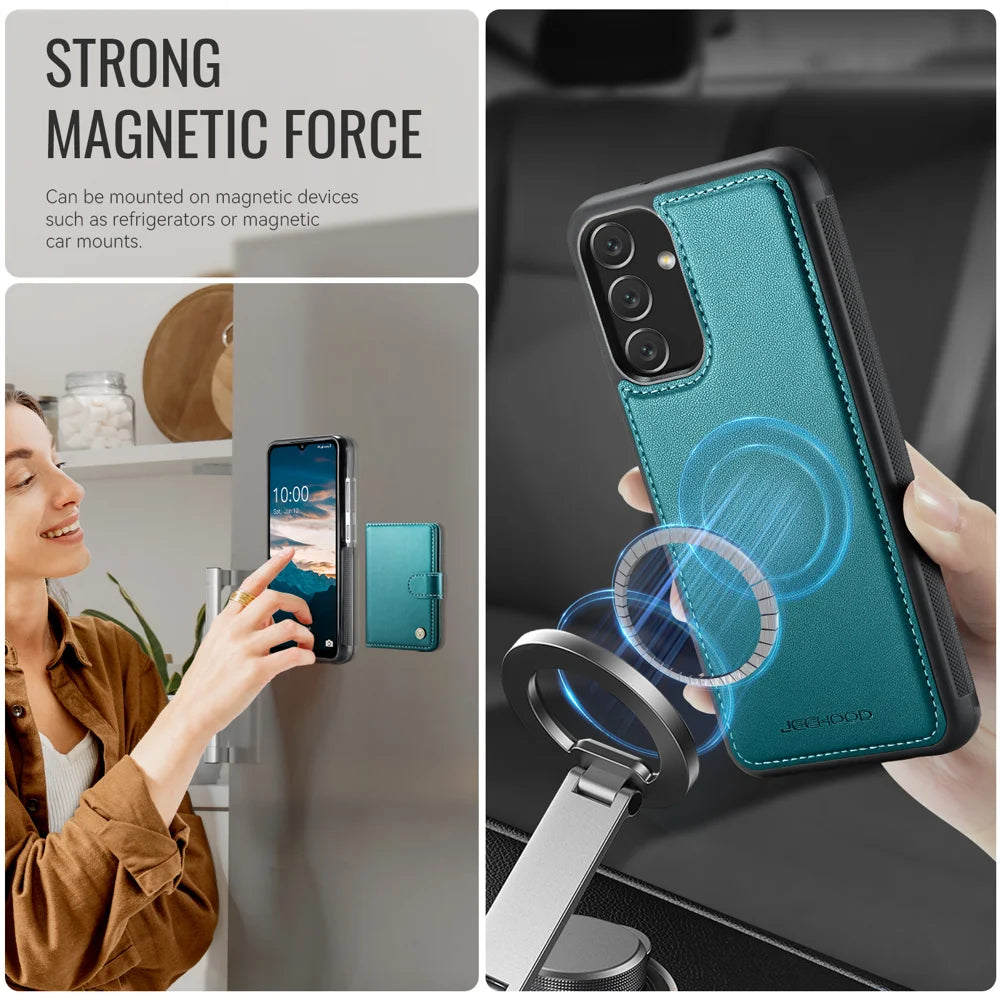 JEEHOOD For Samsung Galaxy A34 5G Case  J09 RFID Blocking Card Holder Leather Back Phone Cover Magnetic Case - Green - 6