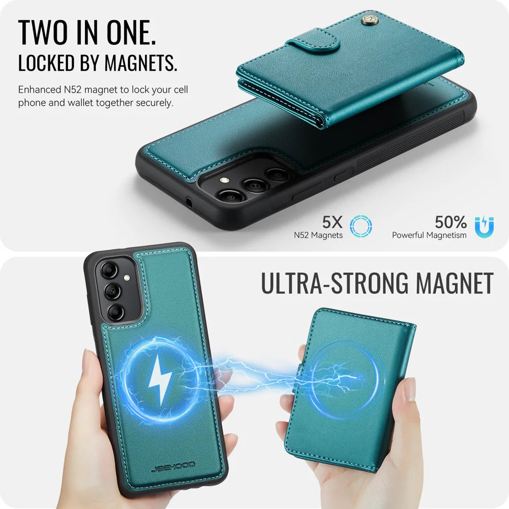 JEEHOOD For Samsung Galaxy A34 5G Case  J09 RFID Blocking Card Holder Leather Back Phone Cover Magnetic Case - Green - 7