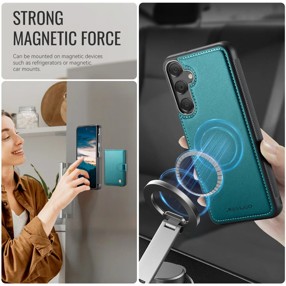 JEEHOOD For Samsung Galaxy A35 5G Case  J09 RFID Blocking Card Holder Leather Back Phone Cover Magnetic Case - Green - 6