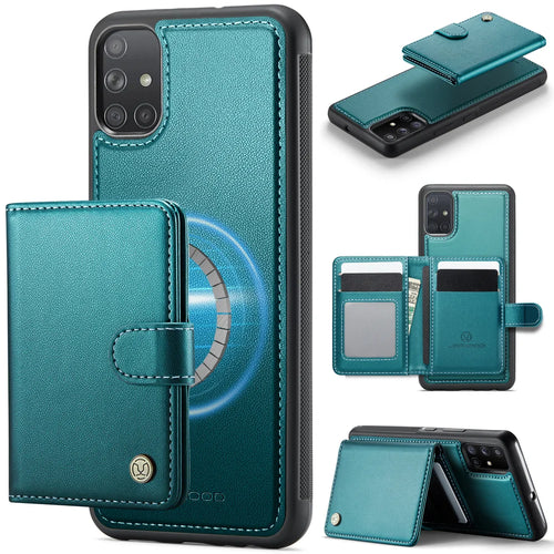JEEHOOD For Samsung Galaxy A51 4G SM-A515 Case  J09 RFID Blocking Card Holder Leather Back Phone Cover Magnetic Case - Green - 1