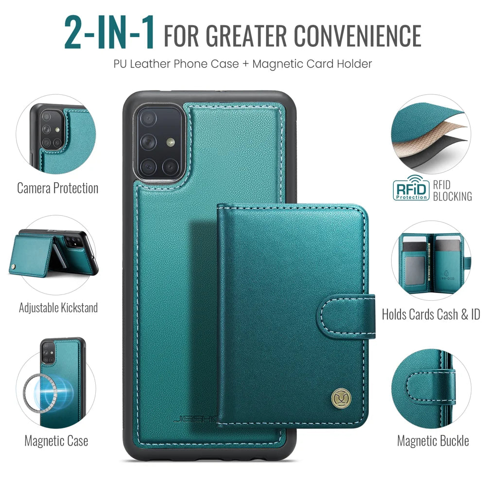 JEEHOOD For Samsung Galaxy A51 4G SM-A515 Case  J09 RFID Blocking Card Holder Leather Back Phone Cover Magnetic Case - Green - 2
