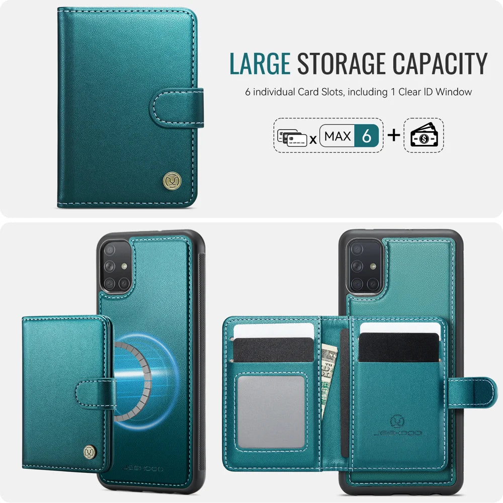 JEEHOOD For Samsung Galaxy A51 4G SM-A515 Case  J09 RFID Blocking Card Holder Leather Back Phone Cover Magnetic Case - Green - 3