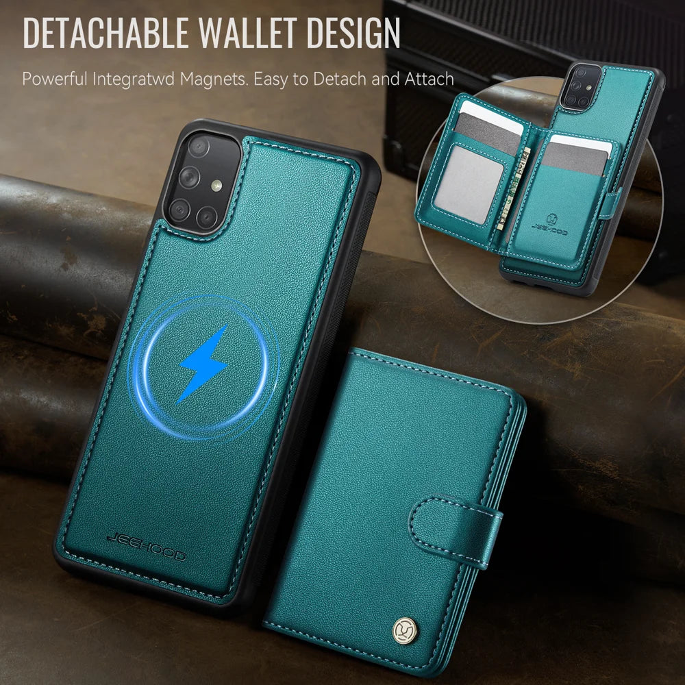 JEEHOOD For Samsung Galaxy A51 4G SM-A515 Case  J09 RFID Blocking Card Holder Leather Back Phone Cover Magnetic Case - Green - 5