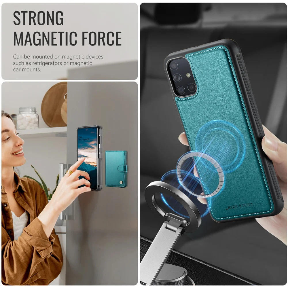 JEEHOOD For Samsung Galaxy A51 4G SM-A515 Case  J09 RFID Blocking Card Holder Leather Back Phone Cover Magnetic Case - Green - 6