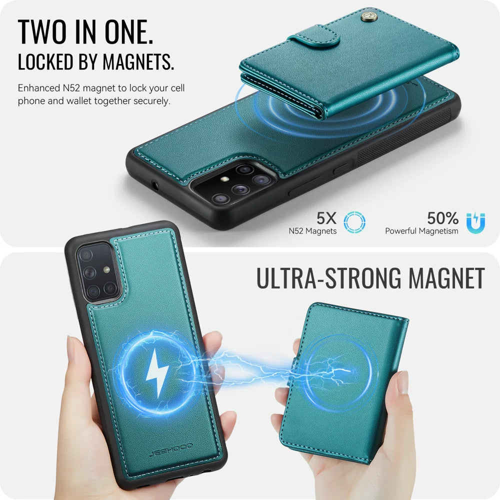 JEEHOOD For Samsung Galaxy A51 4G SM-A515 Case  J09 RFID Blocking Card Holder Leather Back Phone Cover Magnetic Case - Green - 7