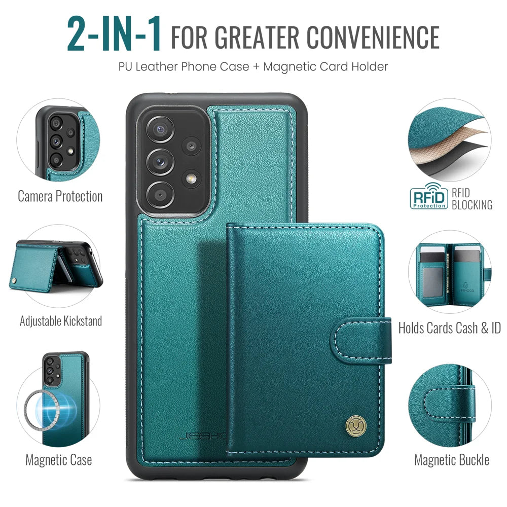 JEEHOOD For Samsung Galaxy A52 5G / Galaxy A52s 5G / Galaxy A52 4G Case  J09 RFID Blocking Card Holder Leather Back Phone Cover Magnetic Case - Green - 2