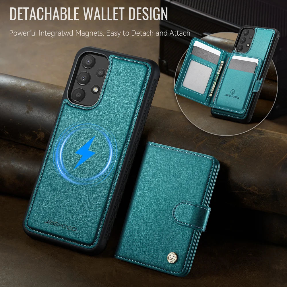 JEEHOOD For Samsung Galaxy A52 5G / Galaxy A52s 5G / Galaxy A52 4G Case  J09 RFID Blocking Card Holder Leather Back Phone Cover Magnetic Case - Green - 5