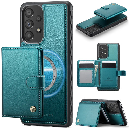 JEEHOOD For Samsung Galaxy A53 5G Case  J09 RFID Blocking Card Holder Leather Back Phone Cover Magnetic Case - Green - 1