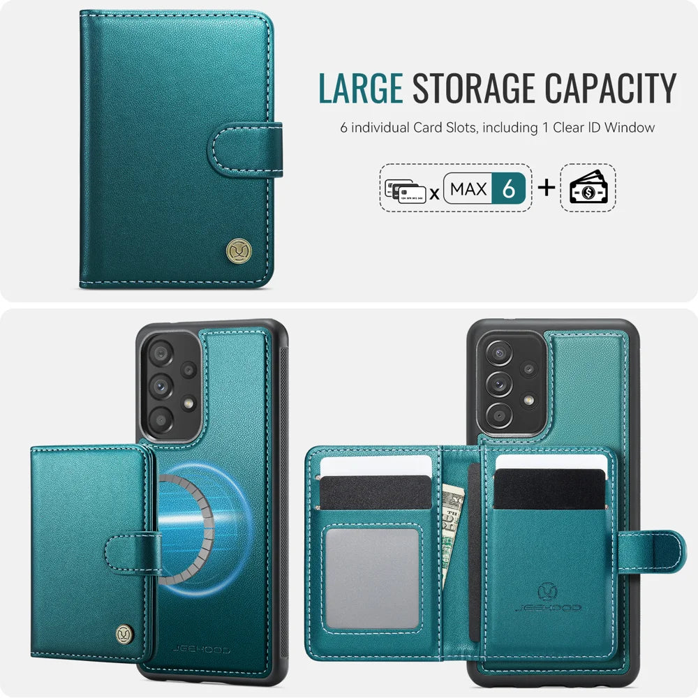JEEHOOD For Samsung Galaxy A53 5G Case  J09 RFID Blocking Card Holder Leather Back Phone Cover Magnetic Case - Green - 3