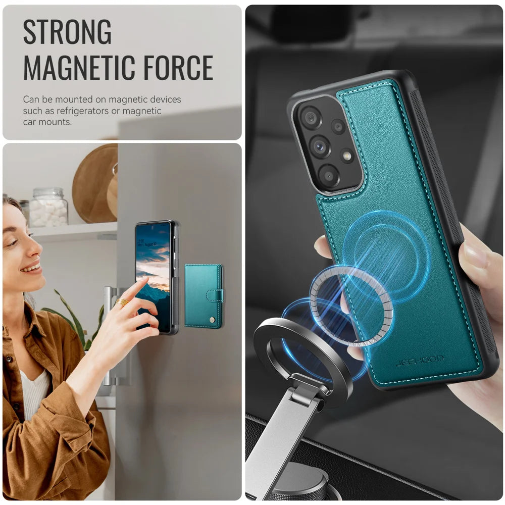 JEEHOOD For Samsung Galaxy A53 5G Case  J09 RFID Blocking Card Holder Leather Back Phone Cover Magnetic Case - Green - 6