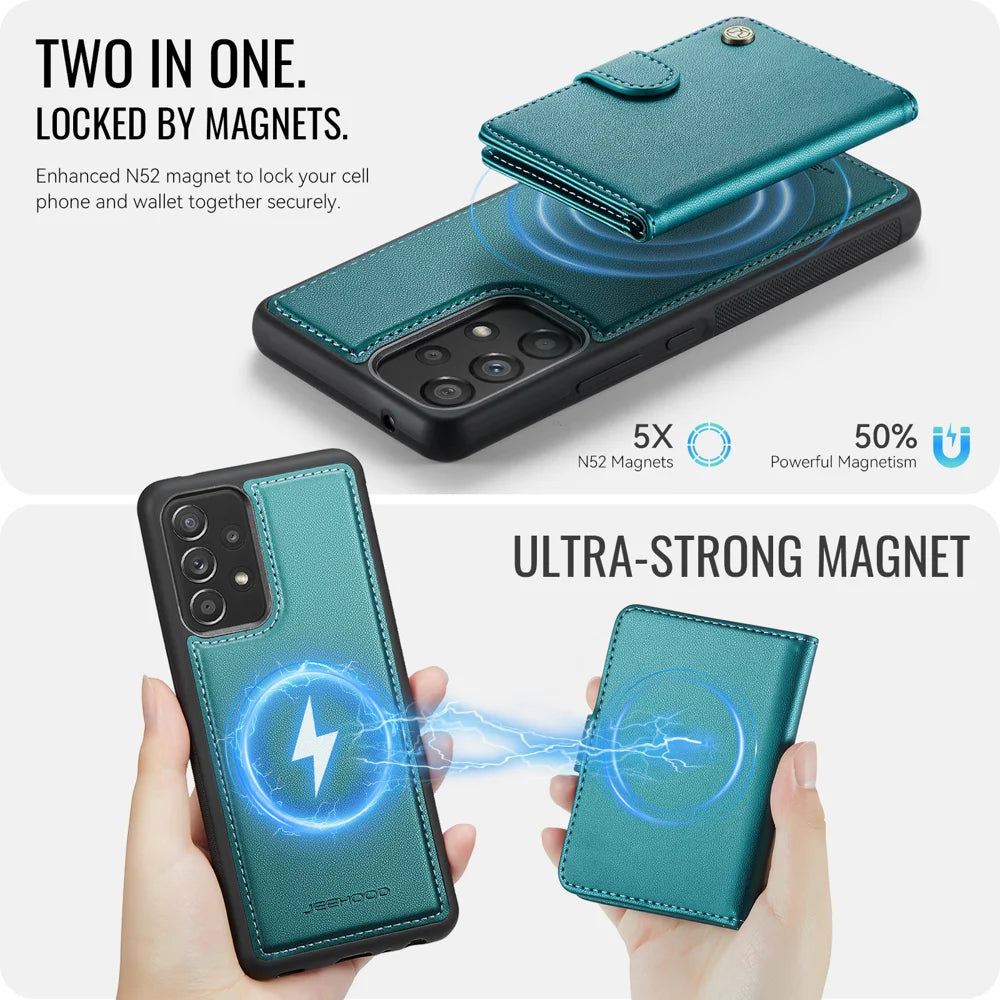 JEEHOOD For Samsung Galaxy A53 5G Case  J09 RFID Blocking Card Holder Leather Back Phone Cover Magnetic Case - Green - 7