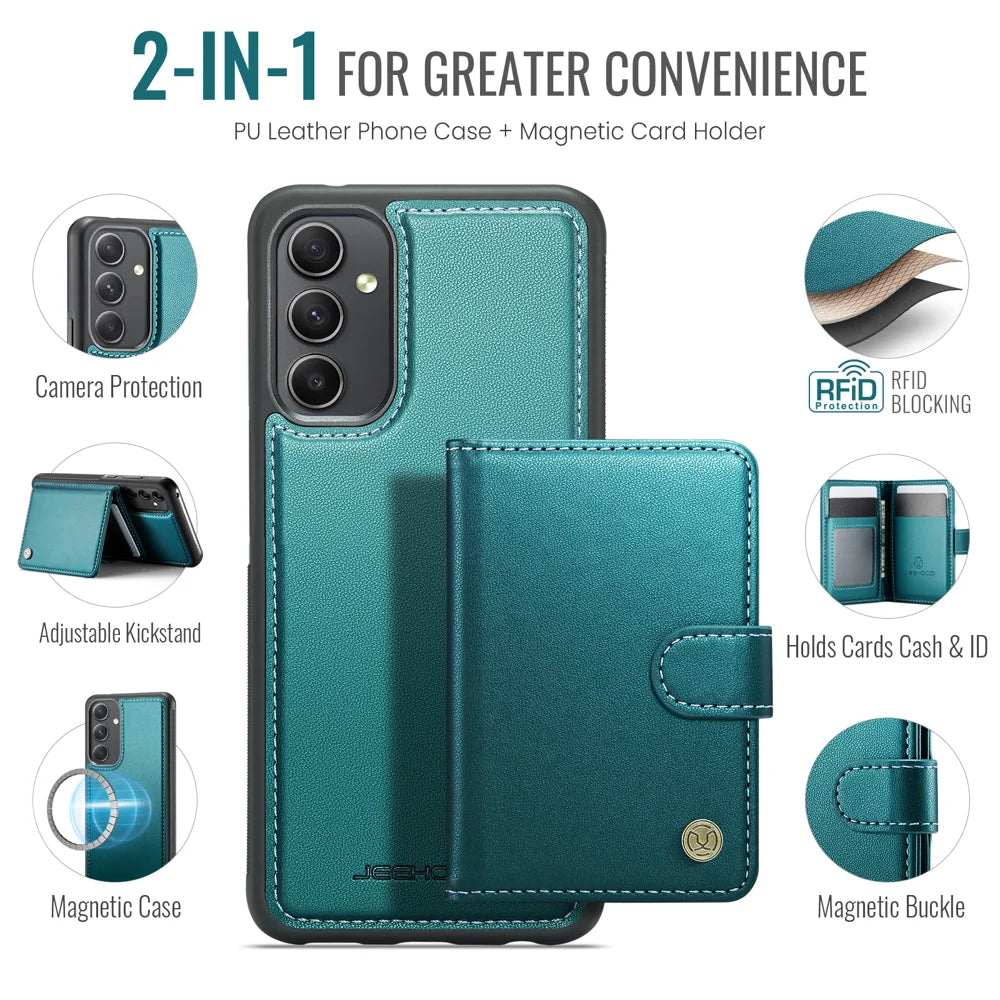 JEEHOOD For Samsung Galaxy A54 5G Case  J09 RFID Blocking Card Holder Leather Back Phone Cover Magnetic Case - Green - 2