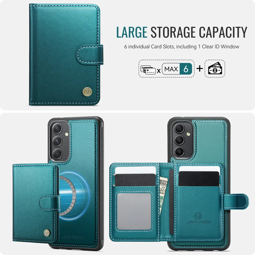 JEEHOOD For Samsung Galaxy A54 5G Case  J09 RFID Blocking Card Holder Leather Back Phone Cover Magnetic Case - Green - 3