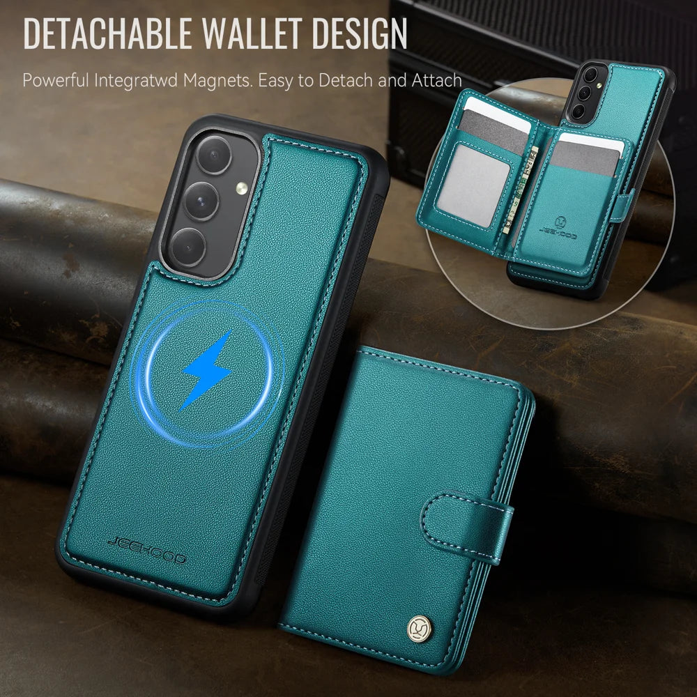 JEEHOOD For Samsung Galaxy A54 5G Case  J09 RFID Blocking Card Holder Leather Back Phone Cover Magnetic Case - Green - 5