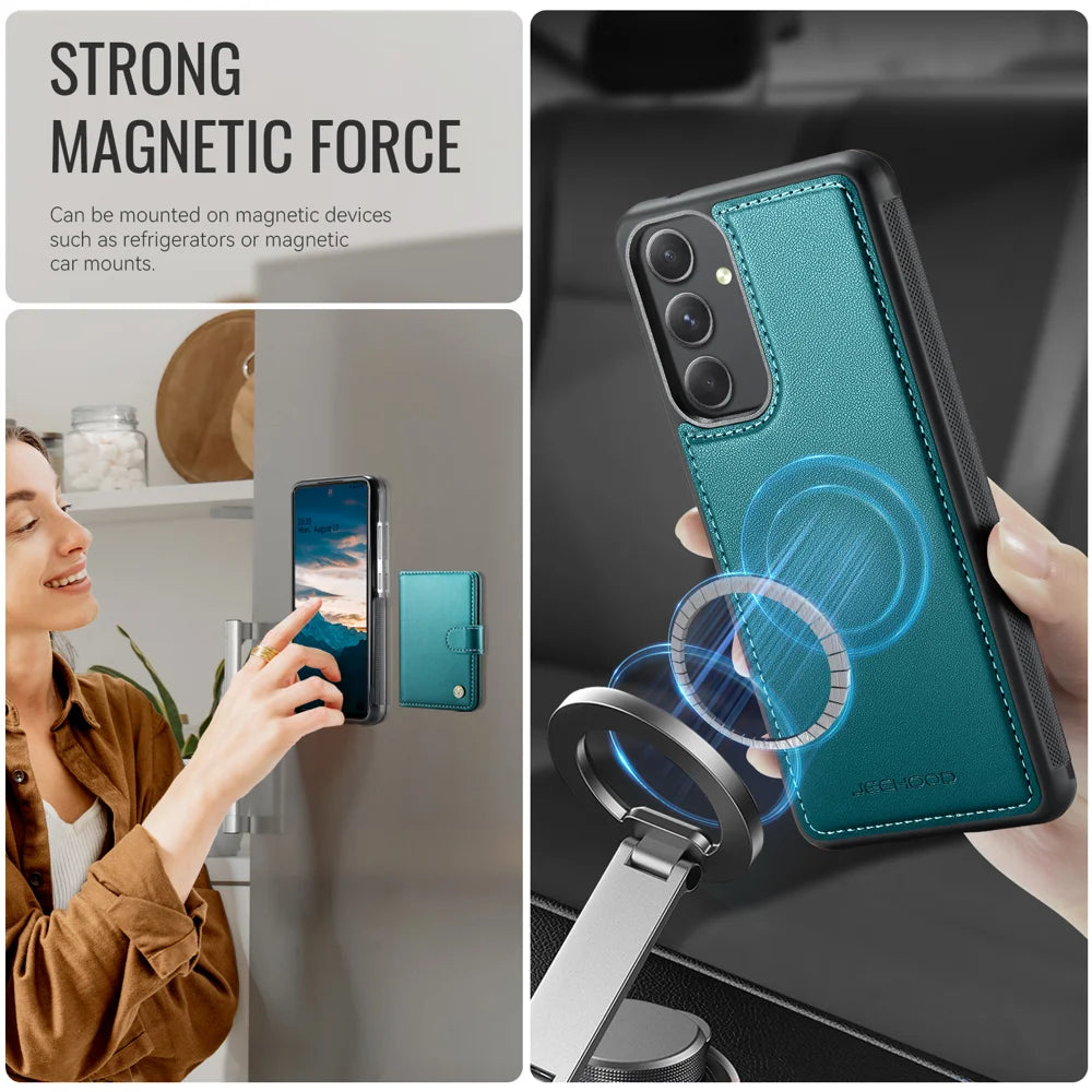 JEEHOOD For Samsung Galaxy A54 5G Case  J09 RFID Blocking Card Holder Leather Back Phone Cover Magnetic Case - Green - 6