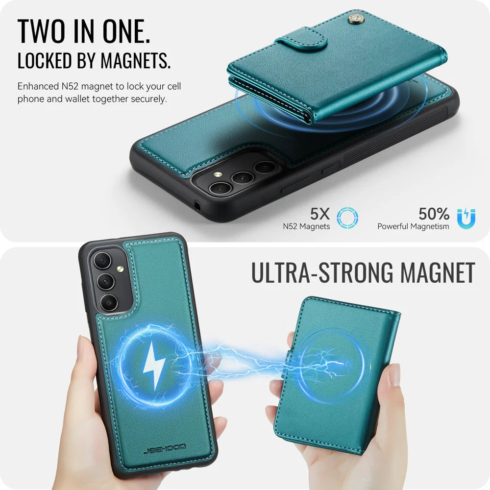JEEHOOD For Samsung Galaxy A54 5G Case  J09 RFID Blocking Card Holder Leather Back Phone Cover Magnetic Case - Green - 7
