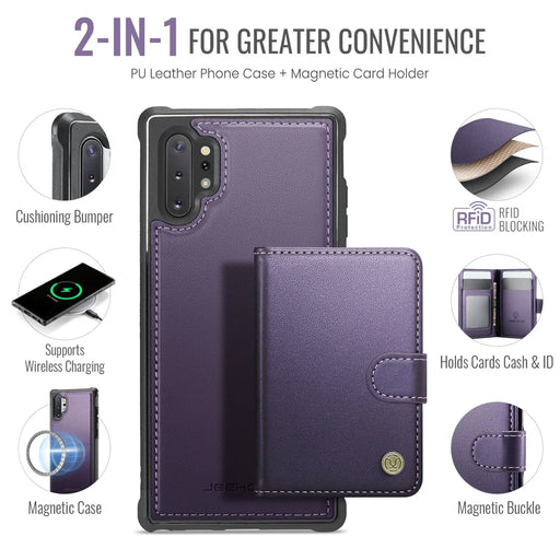 JEEHOOD For Samsung Galaxy Note10+ 4G Case  J09 RFID Blocking Card Holder Leather Back Phone Cover Magnetic Case - Purple - 2