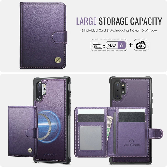 JEEHOOD For Samsung Galaxy Note10+ 4G Case  J09 RFID Blocking Card Holder Leather Back Phone Cover Magnetic Case - Purple - 3