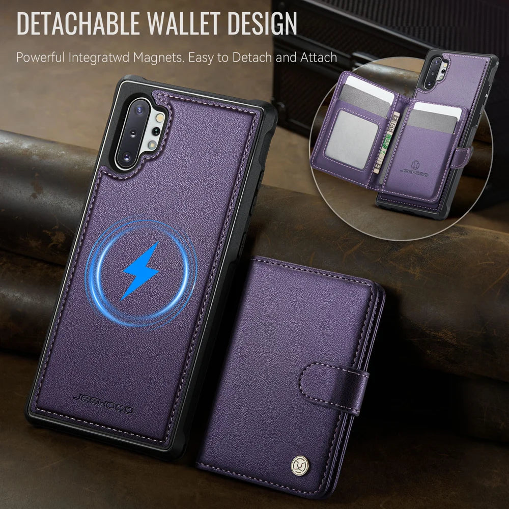 JEEHOOD For Samsung Galaxy Note10+ 4G Case  J09 RFID Blocking Card Holder Leather Back Phone Cover Magnetic Case - Purple - 5