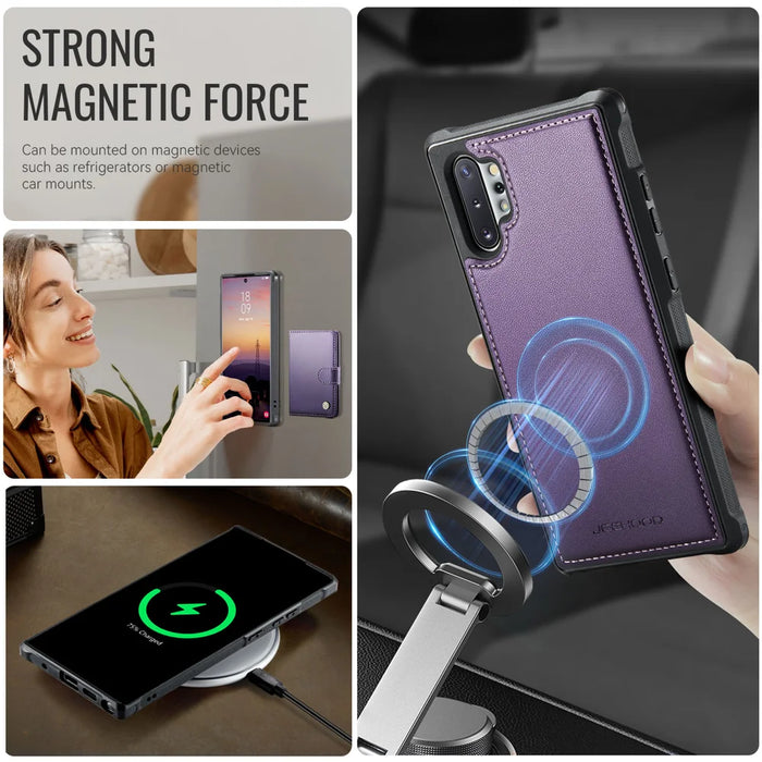 JEEHOOD For Samsung Galaxy Note10+ 4G Case  J09 RFID Blocking Card Holder Leather Back Phone Cover Magnetic Case - Purple - 6