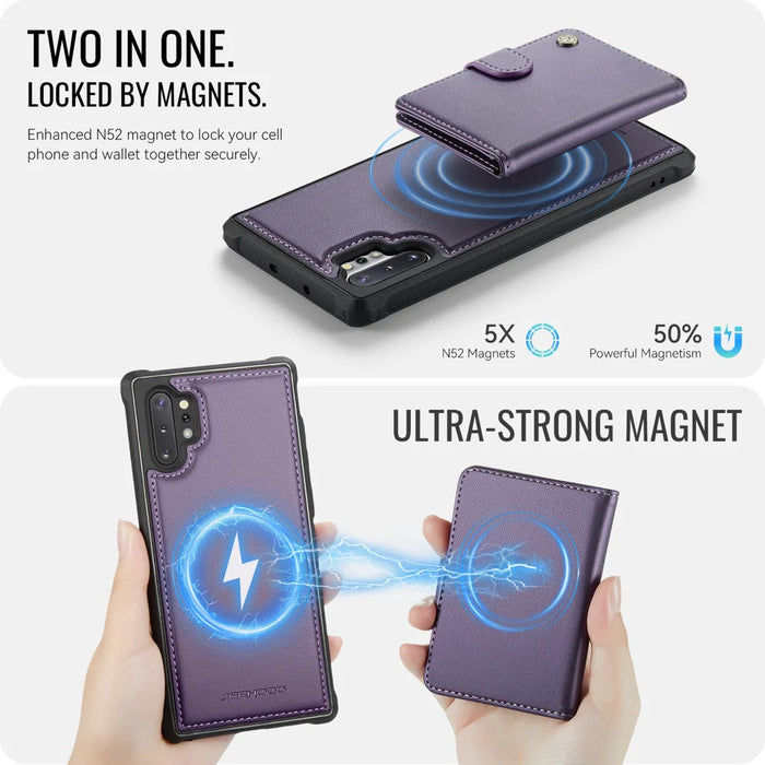 JEEHOOD For Samsung Galaxy Note10+ 4G Case  J09 RFID Blocking Card Holder Leather Back Phone Cover Magnetic Case - Purple - 7