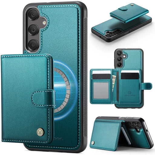 JEEHOOD For Samsung Galaxy A16 4G / Galaxy A16 5G Case  J09 RFID Blocking Card Holder Leather Back Phone Cover Magnetic Case - Green - 1