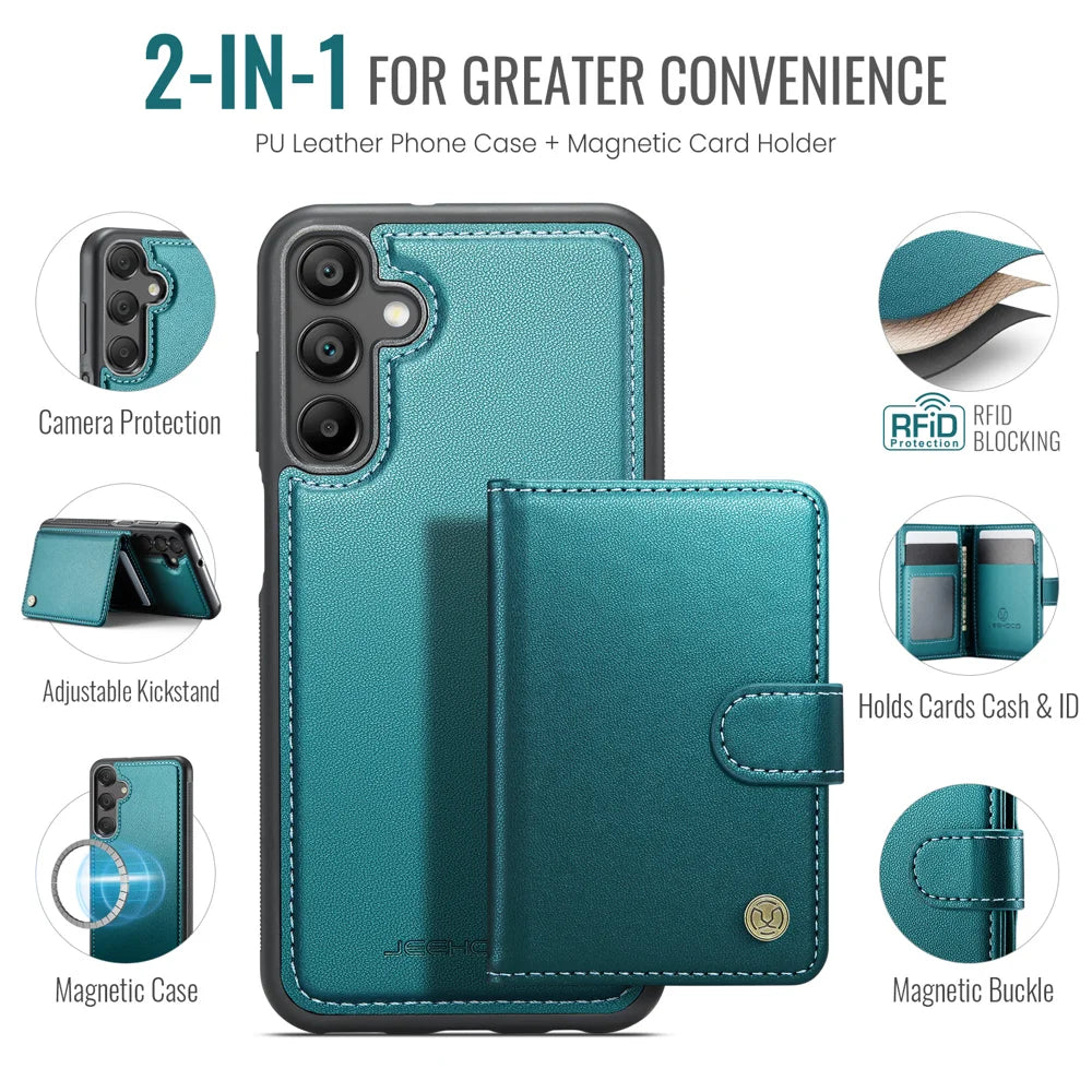 JEEHOOD For Samsung Galaxy A16 4G / Galaxy A16 5G Case  J09 RFID Blocking Card Holder Leather Back Phone Cover Magnetic Case - Green - 2