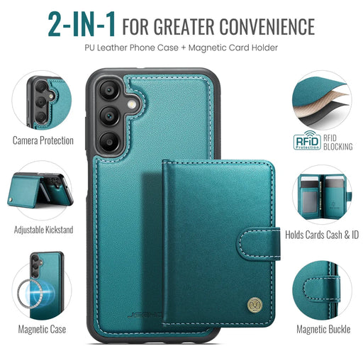 JEEHOOD For Samsung Galaxy A16 4G / Galaxy A16 5G Case  J09 RFID Blocking Card Holder Leather Back Phone Cover Magnetic Case - Green - 2