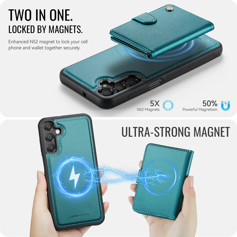 JEEHOOD For Samsung Galaxy A16 4G / Galaxy A16 5G Case  J09 RFID Blocking Card Holder Leather Back Phone Cover Magnetic Case - Green - 7