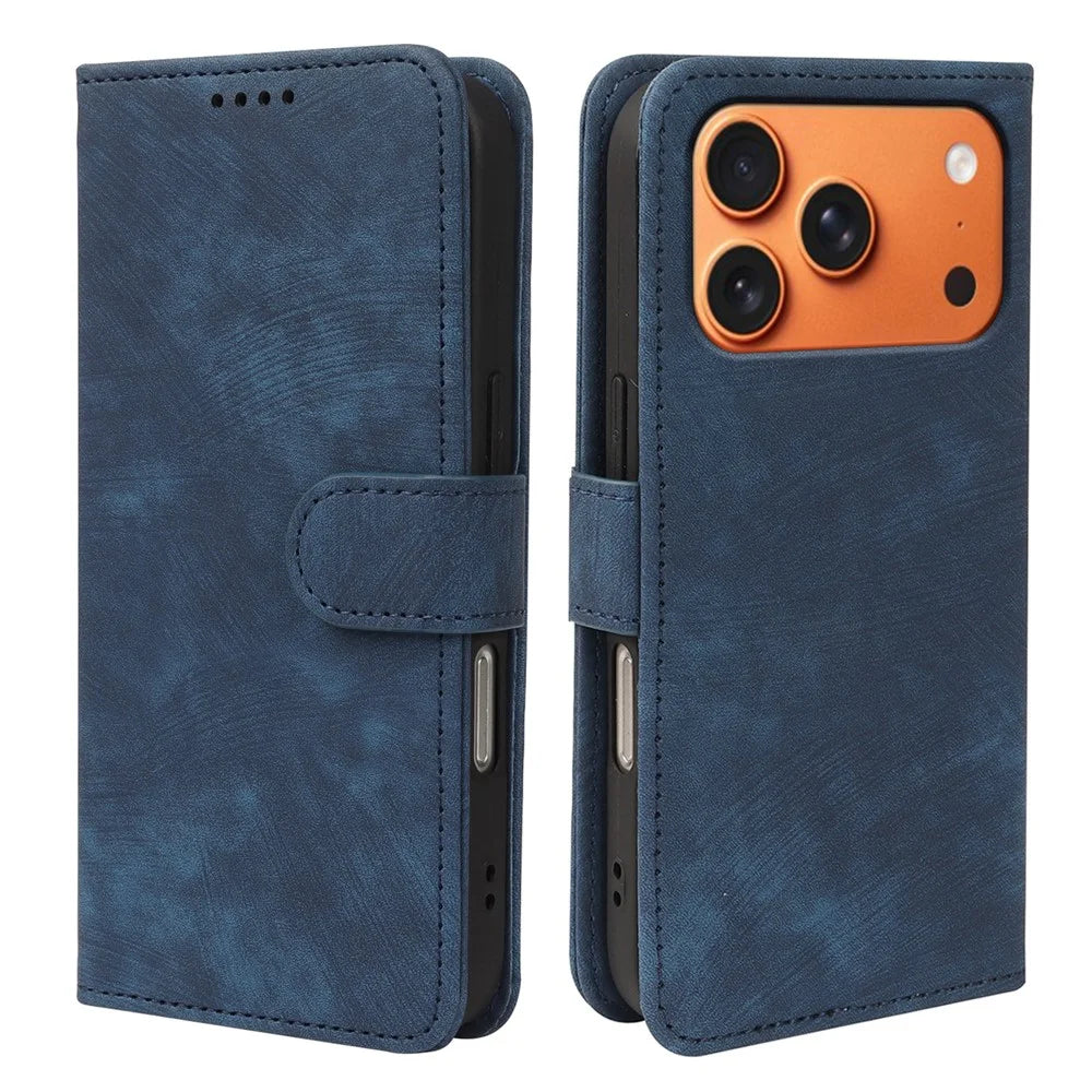 For iPhone 17 Pro Max Case Flip Wallet Striped Texture Leather Phone Cover - Blue - 1