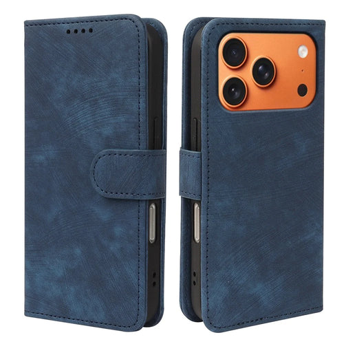 For iPhone 17 Pro Max Case Flip Wallet Striped Texture Leather Phone Cover - Blue - 1