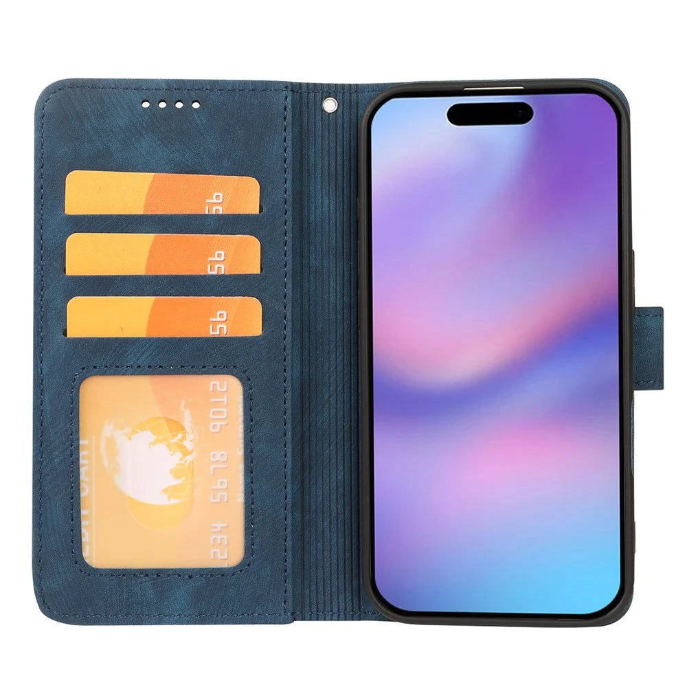 For iPhone 17 Pro Max Case Flip Wallet Striped Texture Leather Phone Cover - Blue - 2