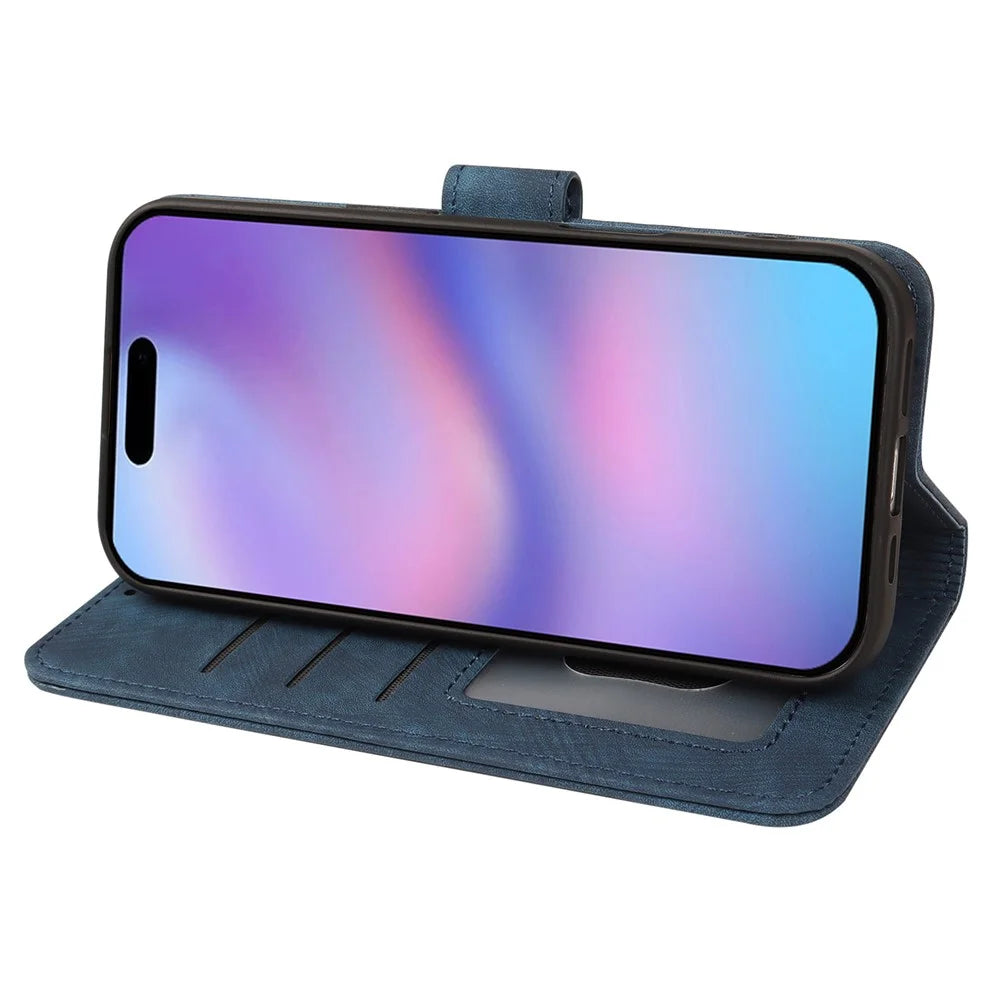 For iPhone 17 Pro Max Case Flip Wallet Striped Texture Leather Phone Cover - Blue - 3