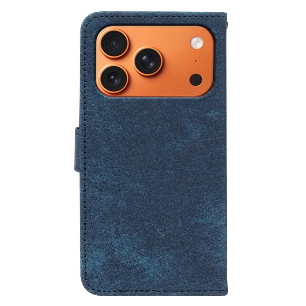 For iPhone 17 Pro Max Case Flip Wallet Striped Texture Leather Phone Cover - Blue - 5