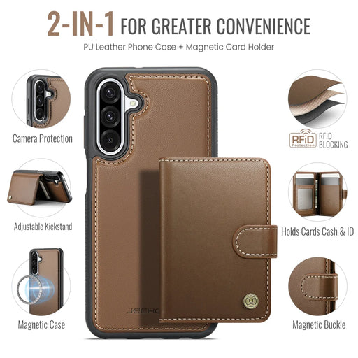 JEEHOOD For Samsung Galaxy A26 5G Case  J09 RFID Blocking Card Holder Leather Back Phone Cover Magnetic Case - Brown - 2