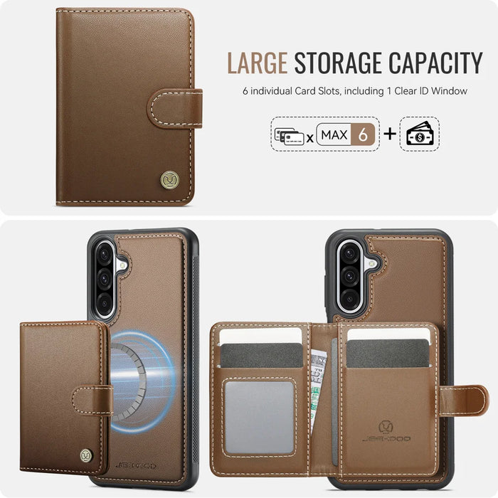 JEEHOOD For Samsung Galaxy A26 5G Case  J09 RFID Blocking Card Holder Leather Back Phone Cover Magnetic Case - Brown - 3