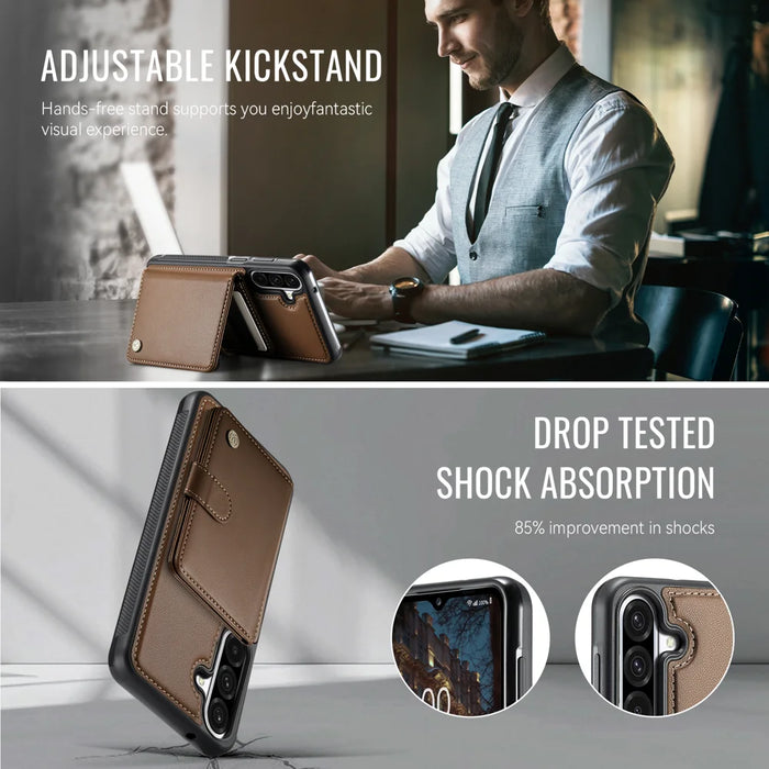 JEEHOOD For Samsung Galaxy A26 5G Case  J09 RFID Blocking Card Holder Leather Back Phone Cover Magnetic Case - Brown - 4