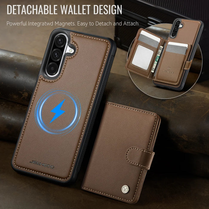 JEEHOOD For Samsung Galaxy A26 5G Case  J09 RFID Blocking Card Holder Leather Back Phone Cover Magnetic Case - Brown - 5